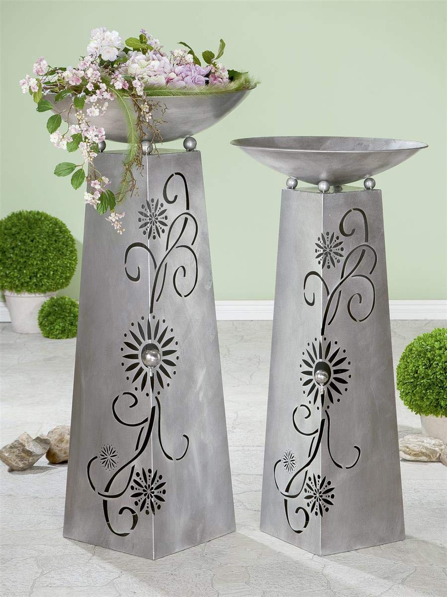 GILDE Schalenständer Blütenranke antik Silber mit Edelstahlkugel D 3,5cm, bestehend aus Ständer + Schale H= 102,0 cm Durchm. 50,0 cm 68779
