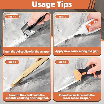 6 Pcs Caulk Tool Set-Multi- Caulk Smoothing Tool,Razor Blade Scraper