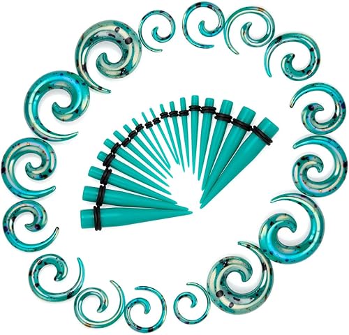 Miniatura 4 de JDXN - Juego de 52 piezas de medidores acrílicos en espiral para túneles y tapones 14G-00G Iniciador de extensión de oreja