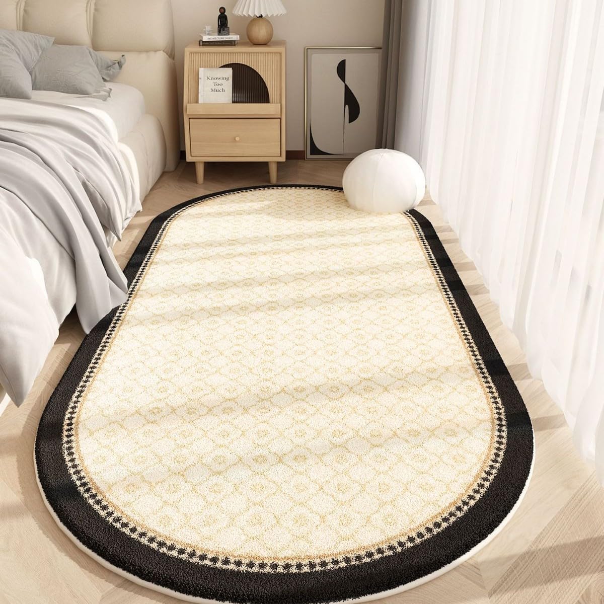 Alfombra ovalada blanca antiesquinas molestas para un comedor amplio y sin tropiezos 80x140