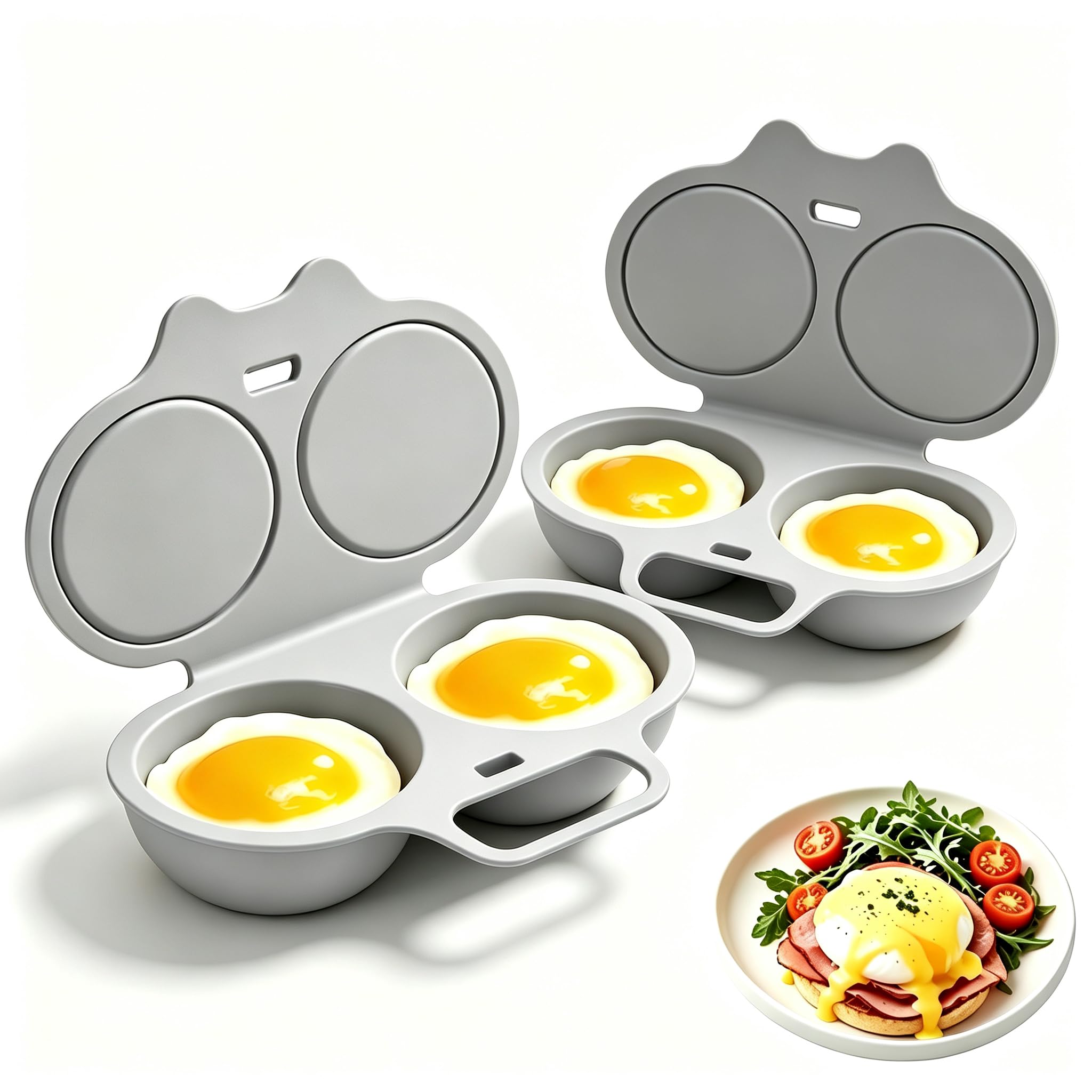 2PCS Microwave Egg Poacher For 2 Eggs With Lid Handle,