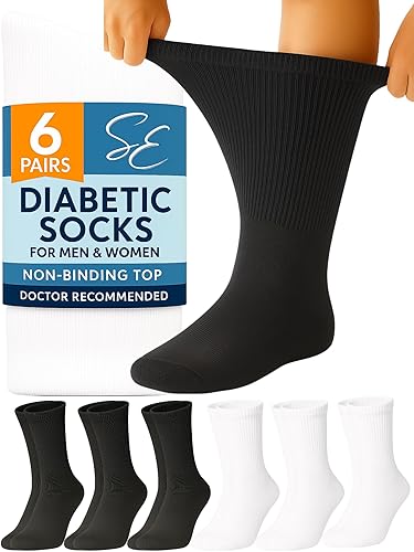 Vista 15 de Special Essentials Calcetines para diabéticos para hombres y mujeres, 6 pares de calcetines neuropatía que no se vinculan y absorben la humedad