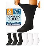 Special Essentials Diabetic Socks for Men & Women - 6 Pairs of Non-Binding Extra Wide Top Cotton Neuropathy Socks - Crew Length, Black and White, 13-15