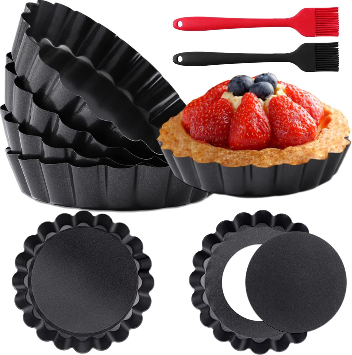 5Inch Mini Tart Pan Set of 6,NonStick Carbon Steel Quiche