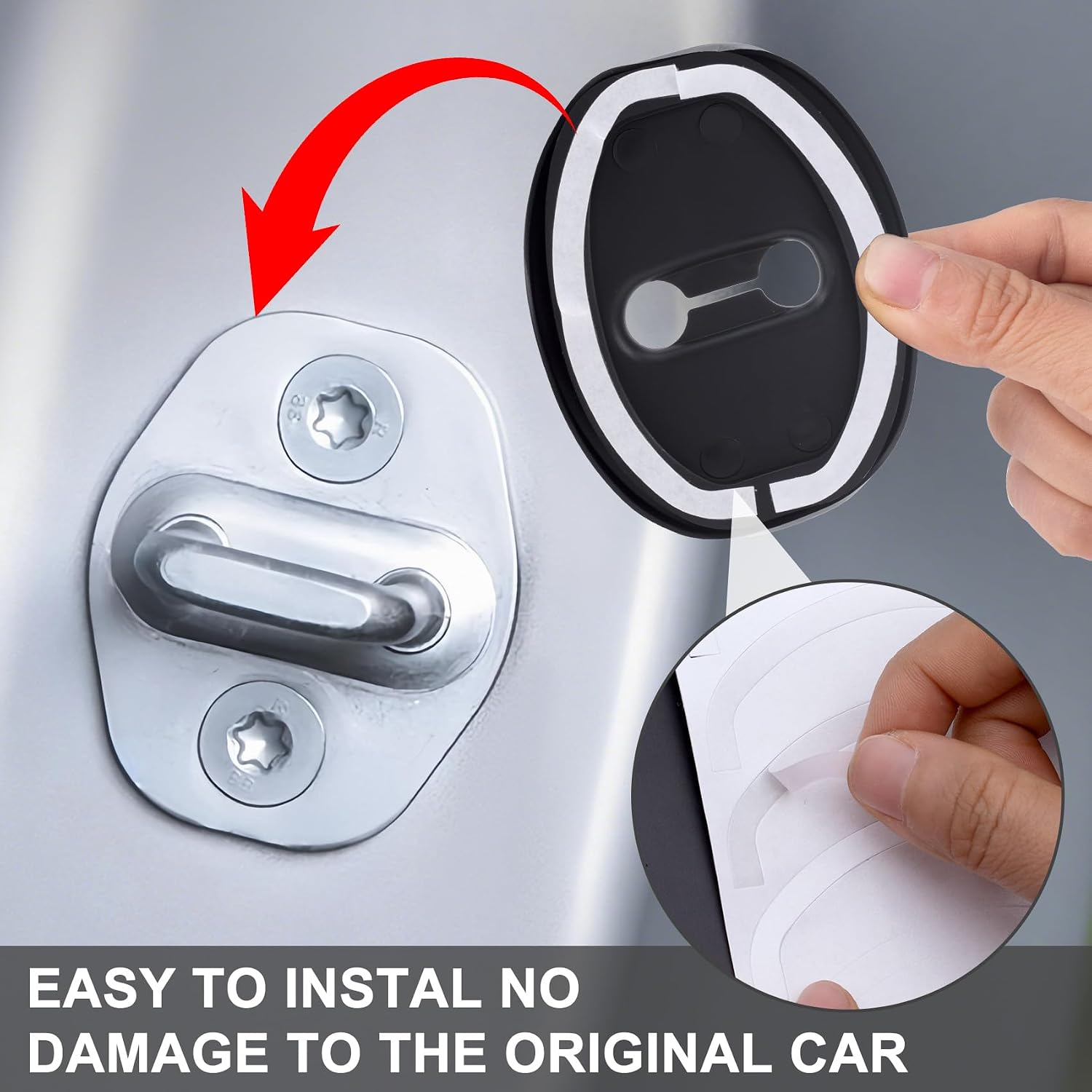 4pcs Car Door Latch Protective Cover, Silicone Car Door Lock Guard Cover Strike Protector, Universal Sound Dampening Pad Automotive Interior Exterior Accessories - Black, Thickened