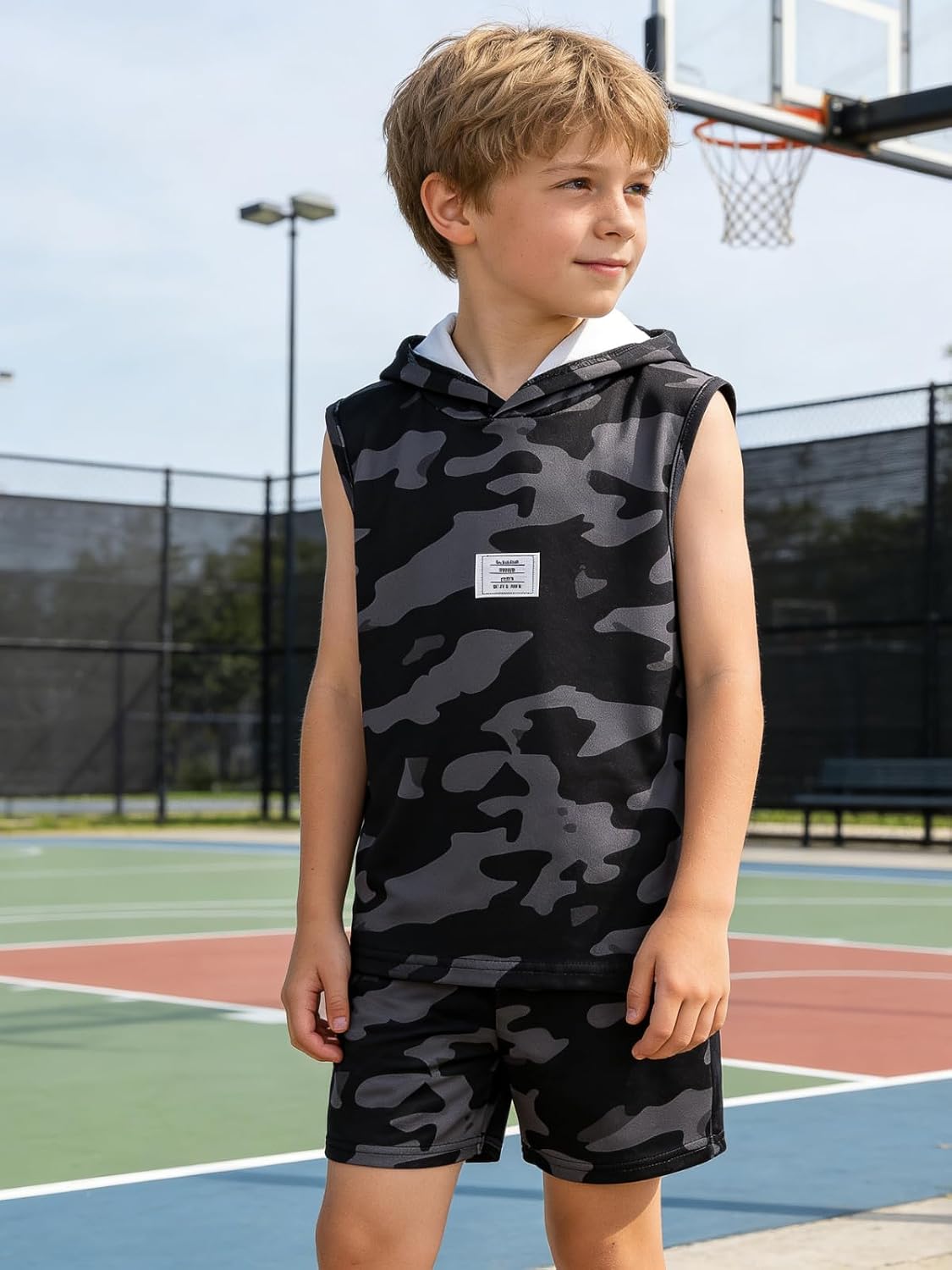 6-12 Years Boys Clothing Set Camo Hoodie Tops T-Shirt and Shorts Set Summer Fashion Clothes for Kids