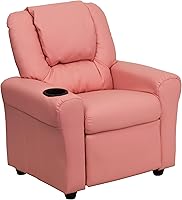 Vista 1 de Flash Furniture - Sillón reclinable contemporáneo para niños, color beige vinilo con base para vasos y reposacabezas