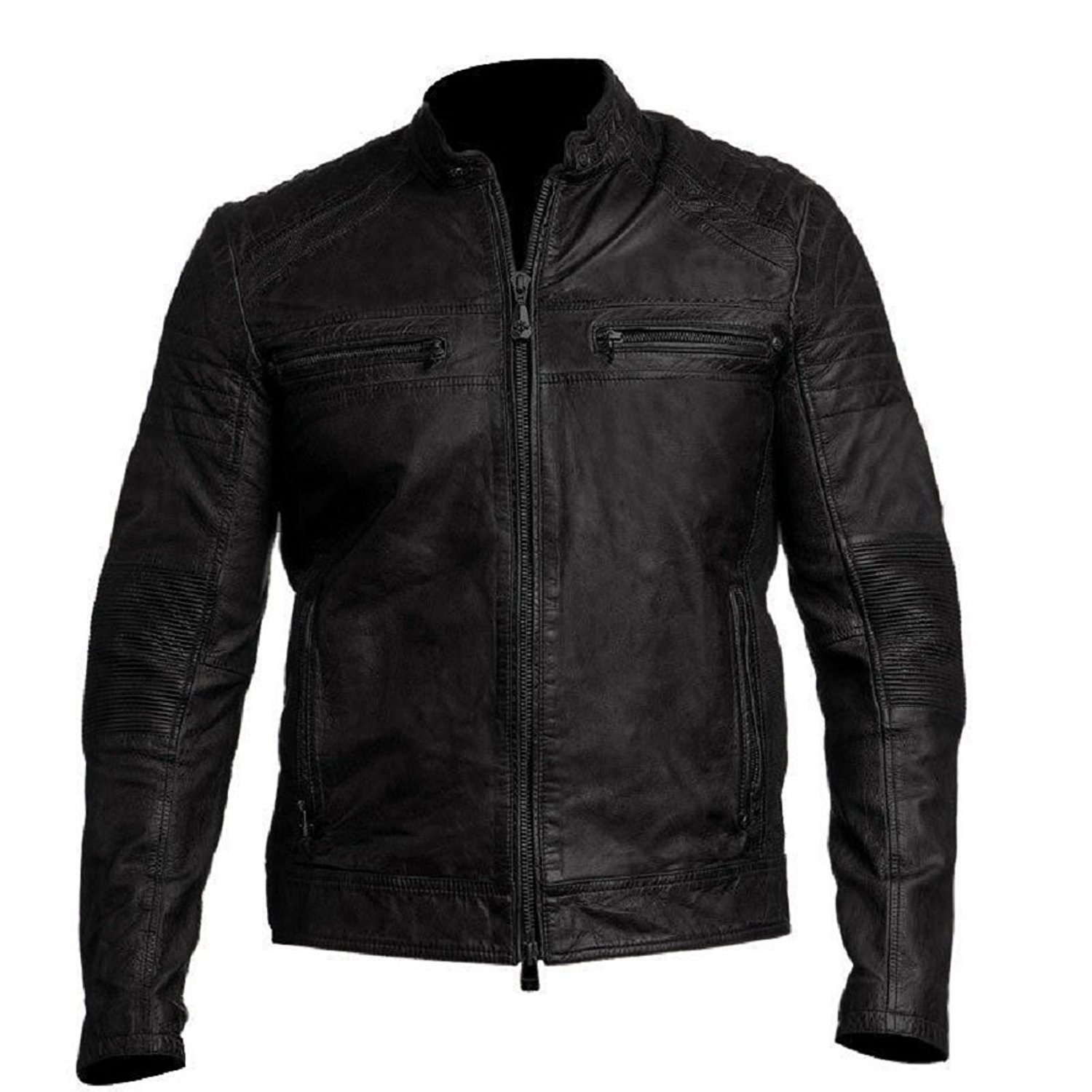 Men Premium Distressed Brown Padded Armored Cowhide Leather Coat