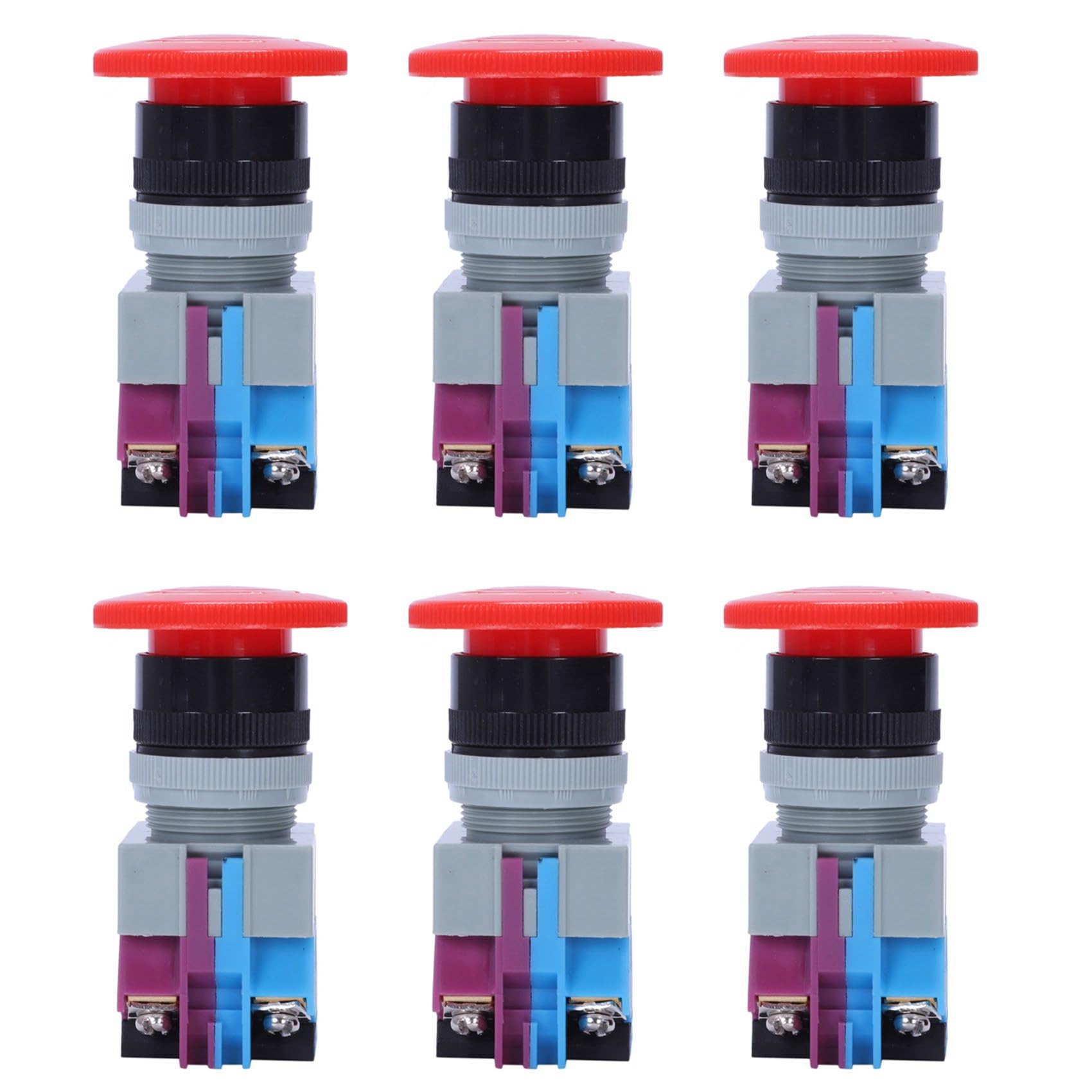 Aundhegrtt 6X AC 600V 10A Red Mushroom Emergency Stop Push Button Switch 22mm NO NC