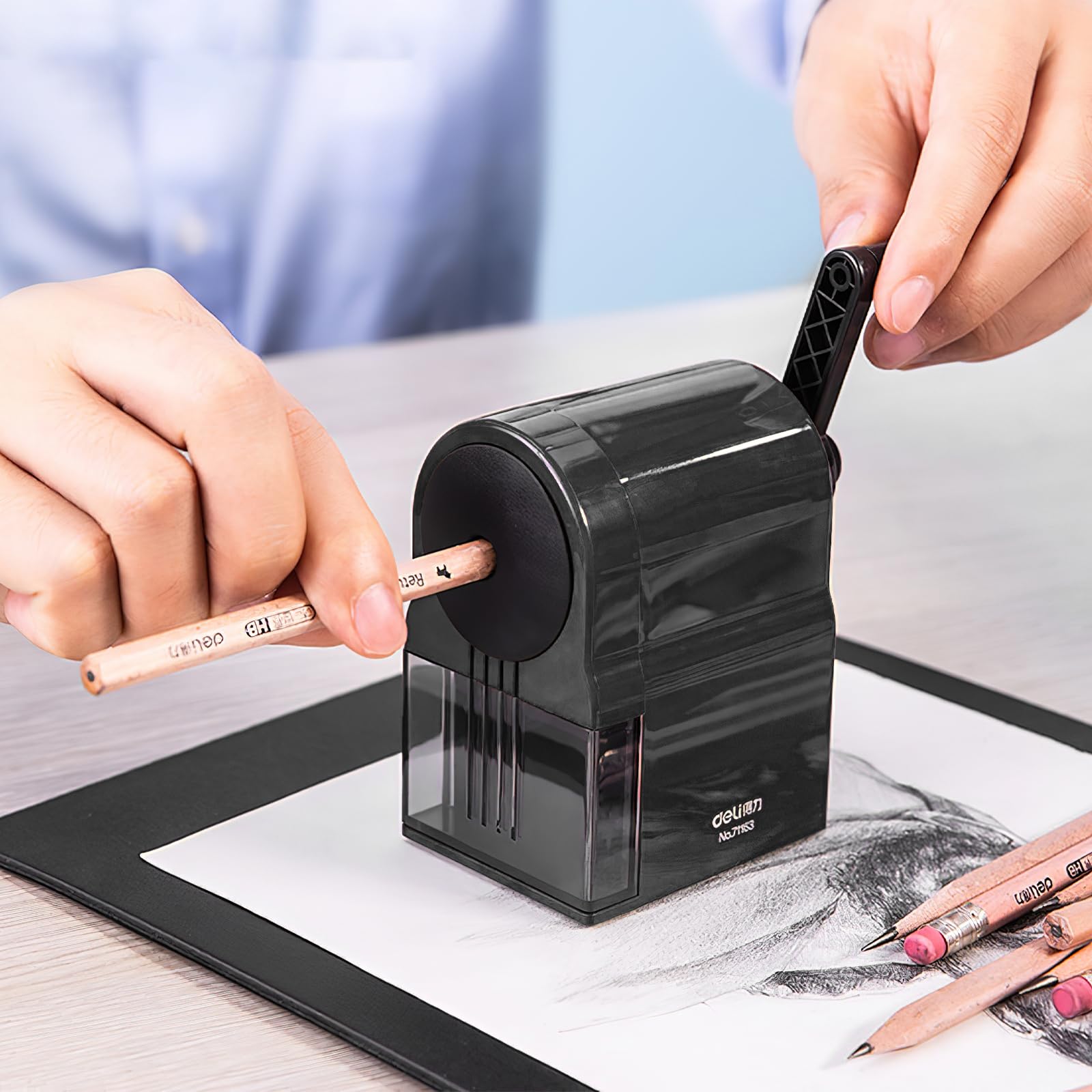 Temperamatite Da Tavolo Manuale A Manovella - Per Matite Da 6.9-8 Mm, Con Regolazione Spessore, Design Pratico - Foto 7