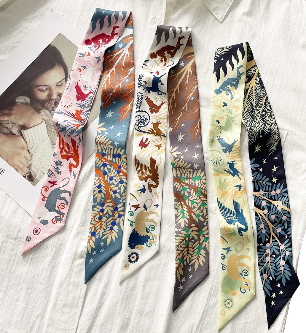 JERLA 100% Mulberry silk Scarf Head Hair Ribbon Handbag Handle wrap Tie Bundle Neckerchief Scarf for women men - Image 3