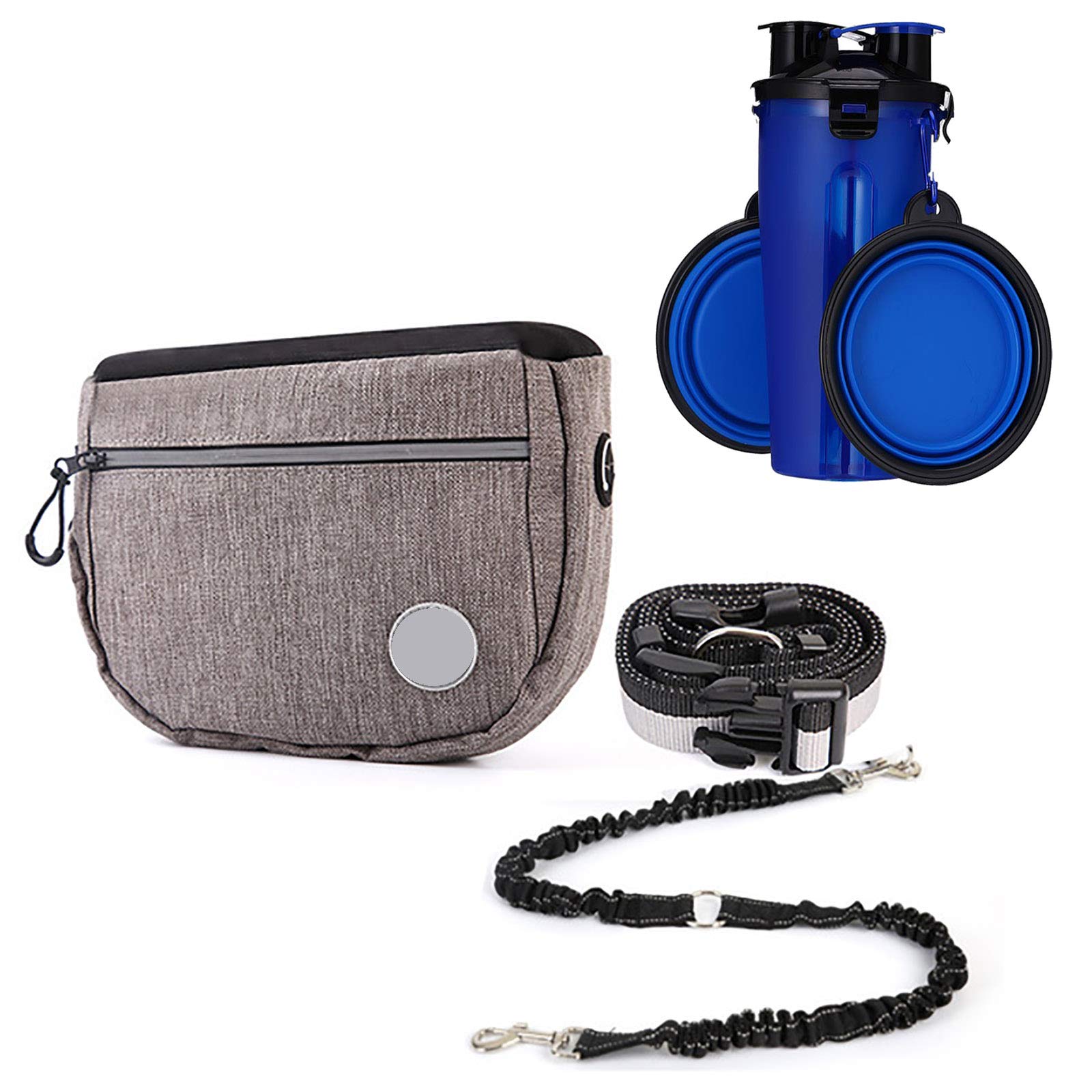 Bolsa de comida para perros Hmpet y cuenco portátil azul para paseos y entrenamiento