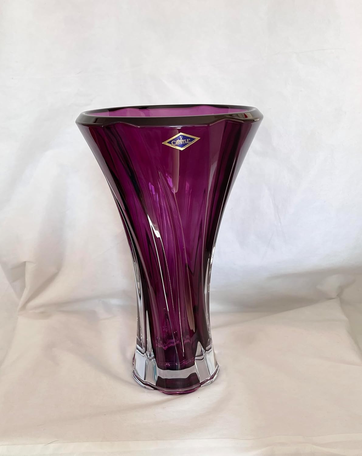 Czech Bohemian Crystal Glass Vase 12''-Height Purple ''Flamenco'' Vintage European Design Elegant Centerpiece Flower Vase Home Decor Birthday Wedding Housewarming Anniversary