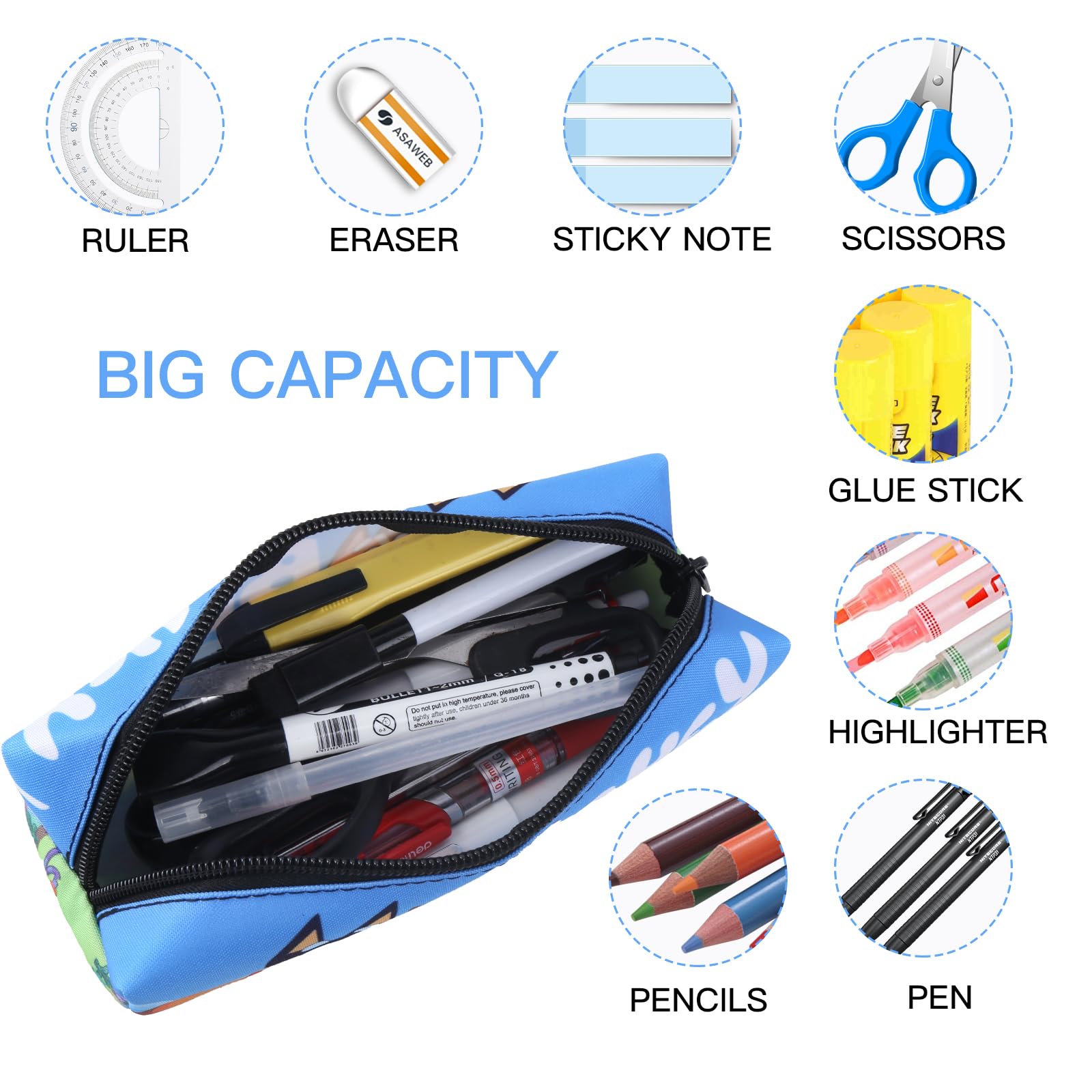 yumcute Pencil Case Large Capacity Pen Bag with Zipper Pencil Case School Supplies with Stationery School Supplies for Kids Teenage Gifts for Boys Girls - Image 3