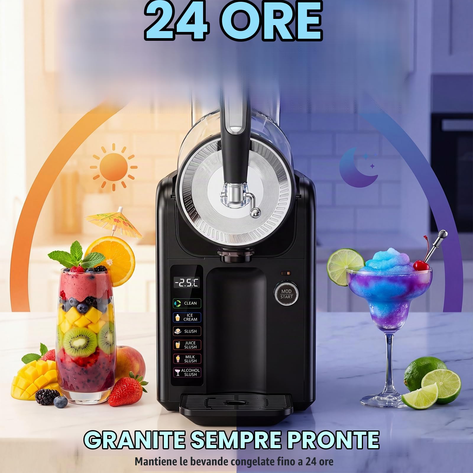 Macchina per Granita,granitore per granite slushie machine,Macchina per slushy da 2L,6 programmi preimpostati Adatto per preparare gelati, frullati, milkshake, cocktail ghiacciati e margarita