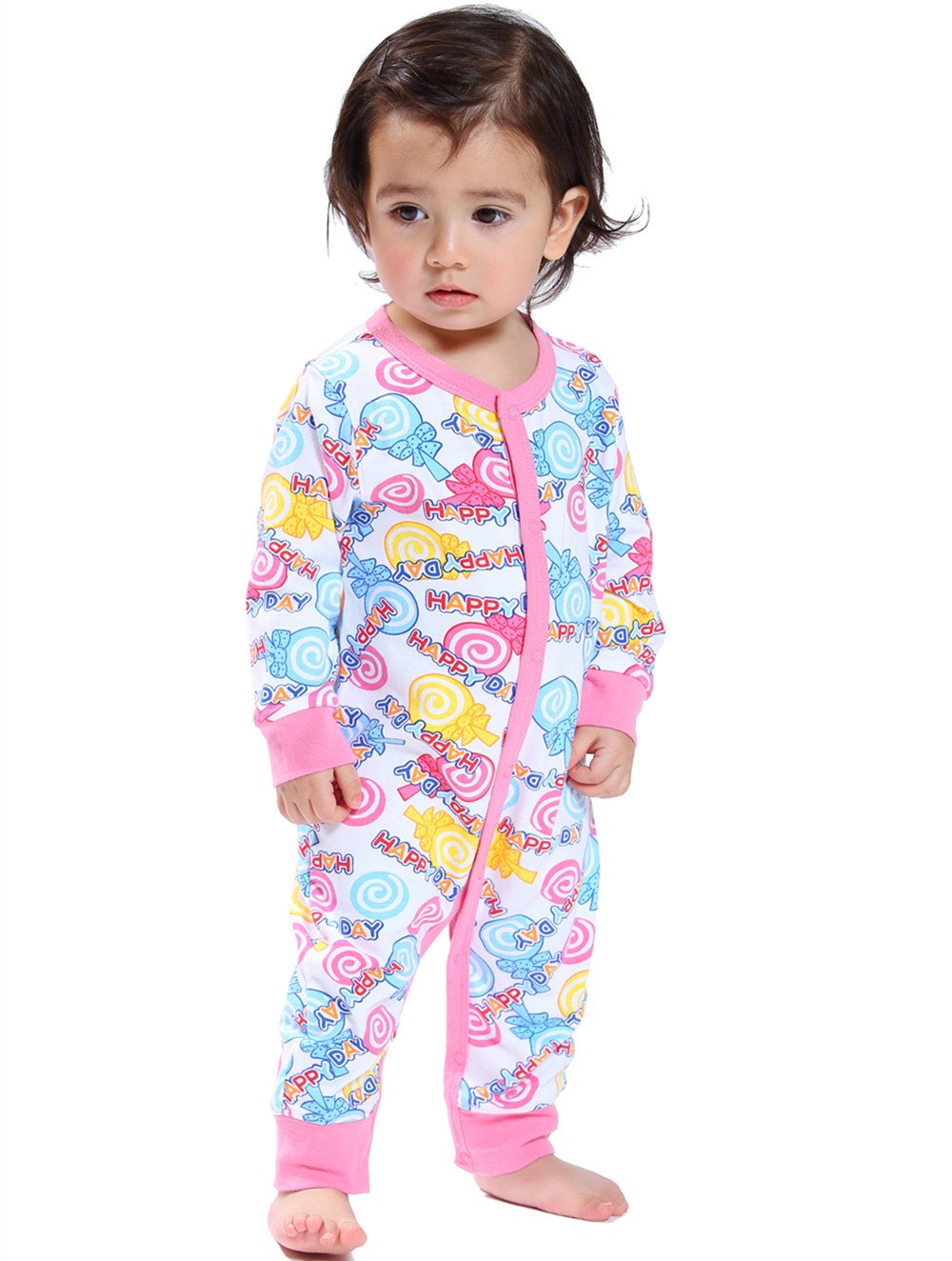 Ding-dong Baby Girls Cotton Long Sleeve Romper (Lollipop,6M)