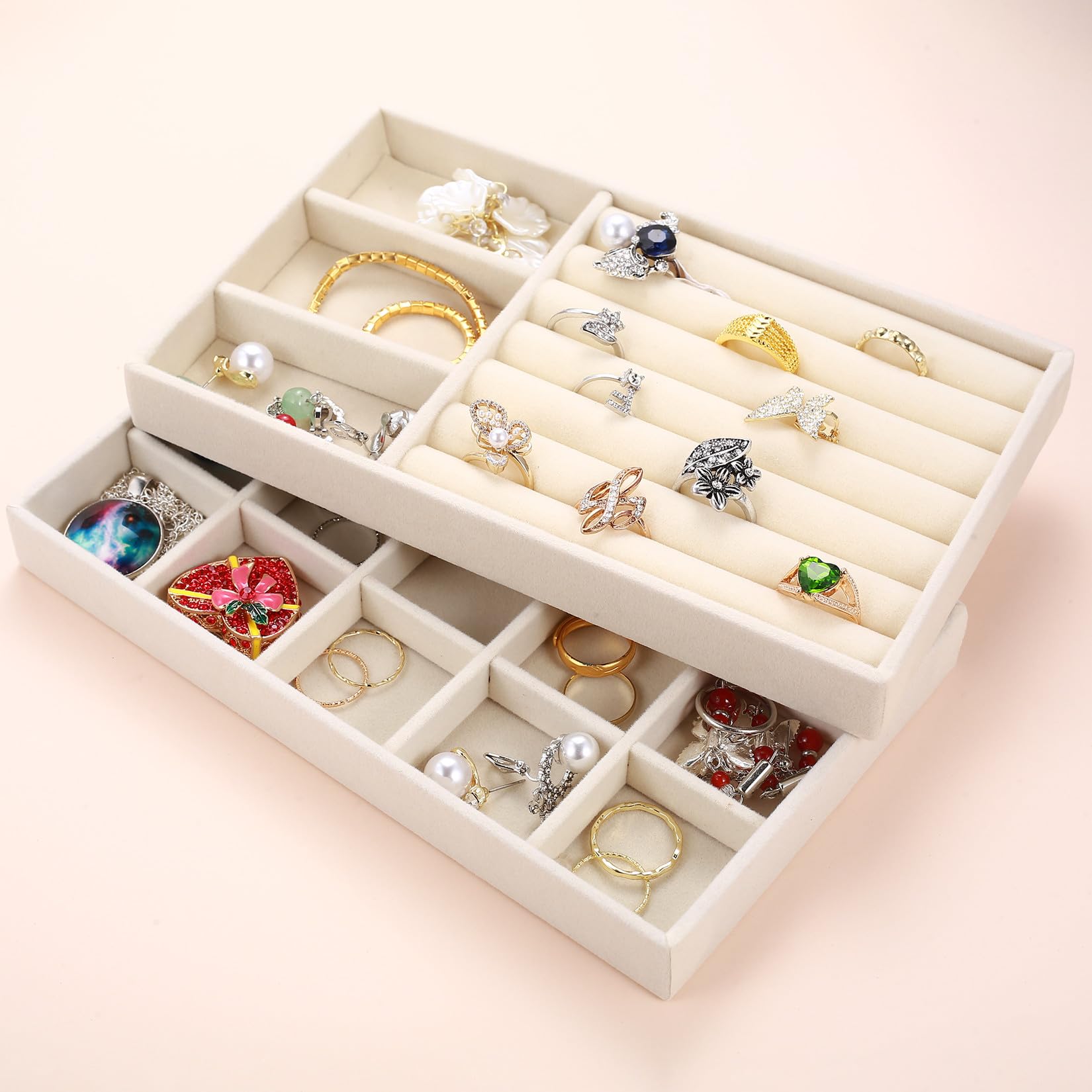 4 unidades de almacenamiento para joyas, cajón apilable, organizador de joyería, para cajones, pulseras, anillos, pendientes, tocador