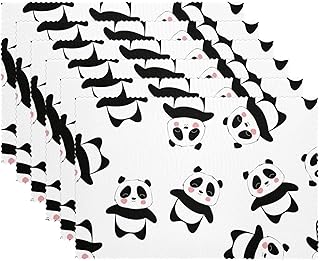 Manteles individuales impermeables lavables y lavables con diseño de panda bebé, animales chinos, color negro y blanco