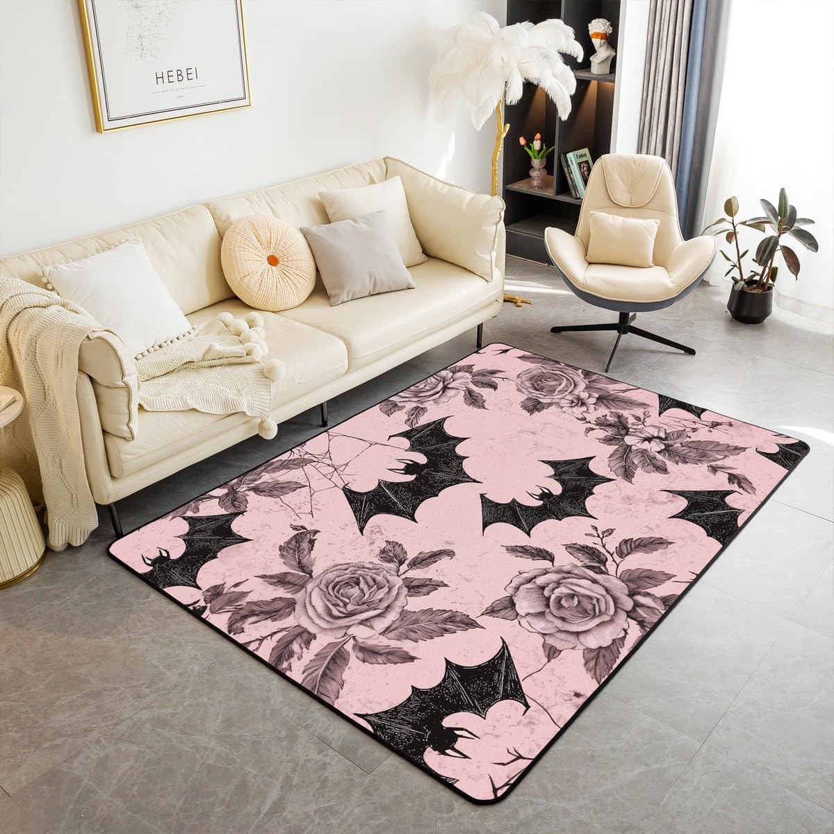 Erosebridal Moth Skull Moon Area Rug 4'11" x 3'3" Bohemian Stars Exotic Living Room Rugs Starry Sky Mysterious Decorative Carpet Black and White Indoor Floor Mat