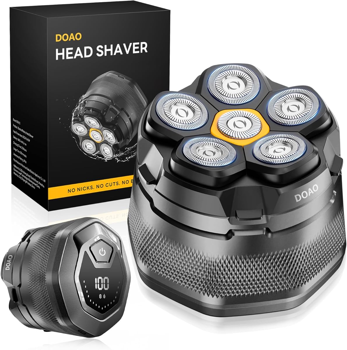 DOAO Head Shavers for Men, 6D Magnetic Flexible Blades, Smooth Shave in 3 Minutes, 180min Runtime, Wet & Dry, Easy Clean, Anti-Slip Design, USB-C Port Titanium Bald Razor, Gifts for Men, A6 Plus