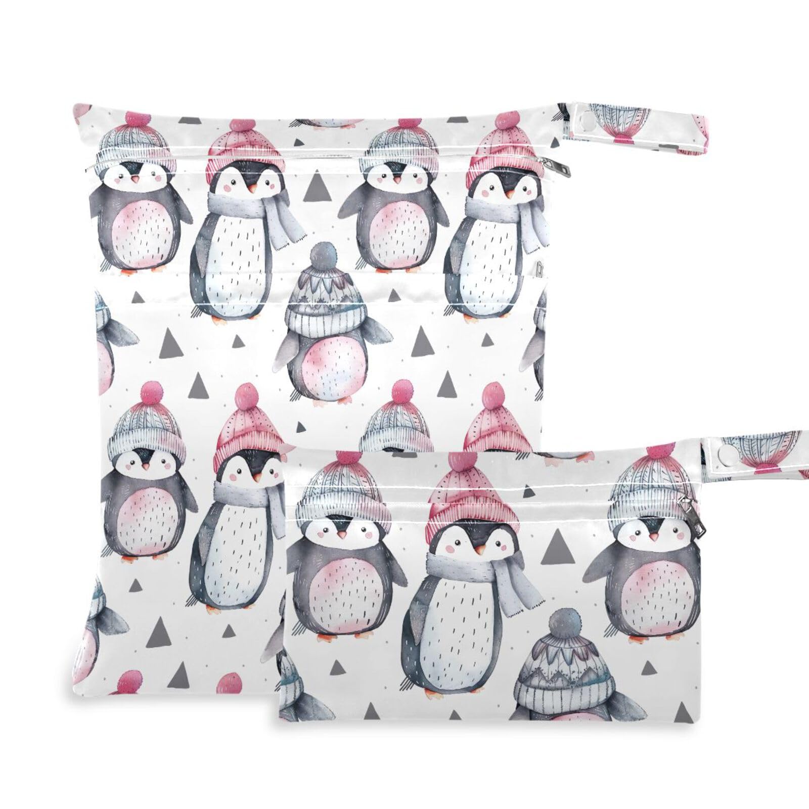 Coikll Wet Dry Bags for Cloth Diaper 2 Pack Waterproof Yoga Gym Bag for Swimsuit Wet Clothes Baby Items-?Penguin Wearing A Hat?