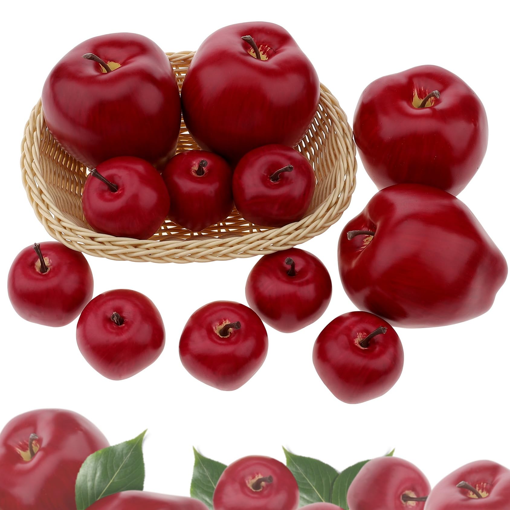 WorationLifelike Artificial Dark Red Apple Fake Fruits Decoration Small Big Rot Apples Simulation for Home Cabinet Kitchen Table Wedding Display 12PCS