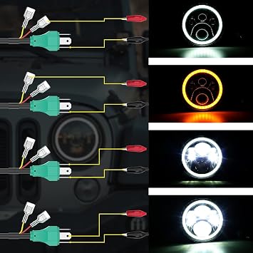 7 inch Headlight Round 2pc Projector 7 inch Halo Headlight H6024 DOT Approved Hi/Lo Beam DRL Amber Turn Signal Compatible with Jeep Wrangler JK TJ CJ Compatible with Chevy and miata