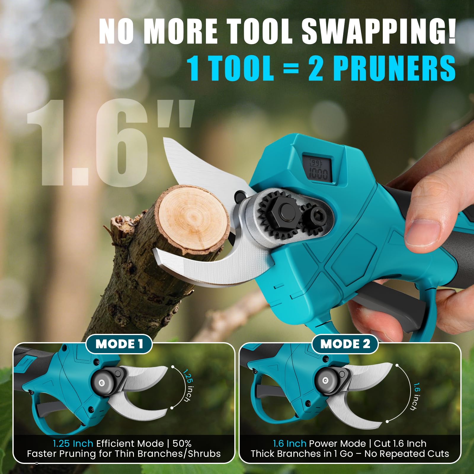 Anbull 2-in-1 Akku Astschere Teleskop - Bis Zu 4.6m Reichweite Elektrische Gartenschere mit Teleskopstange, 500W Bürstenloser Motor, 2 * 4000mAh Akkus, LCD Display für Baum, Strauch & Blumenpflege