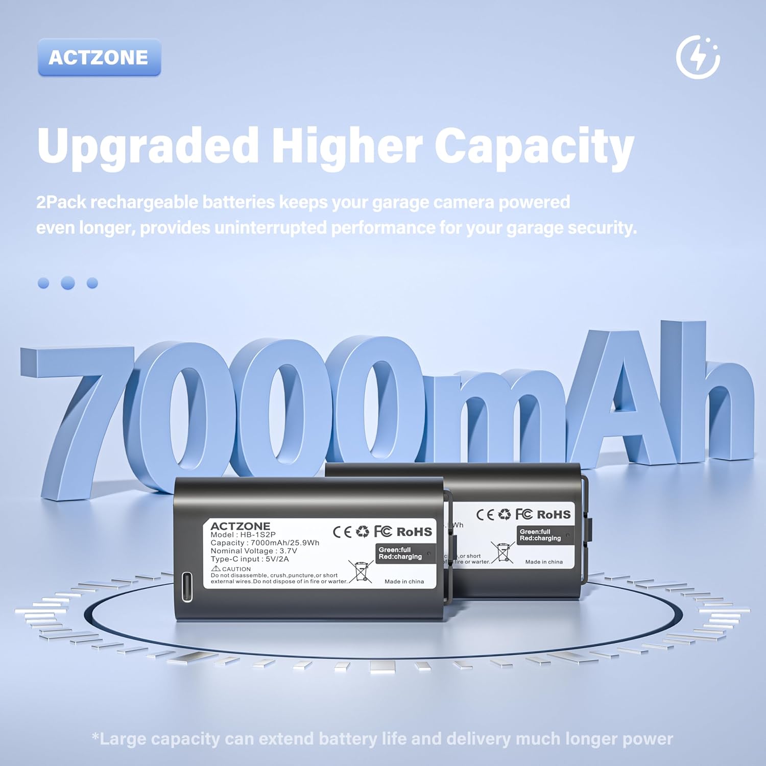 3pack 7000mAh Batteries Compatible with My-Q Garage Door Video Keypad Camera, Keypad Battery with USB-C Cable