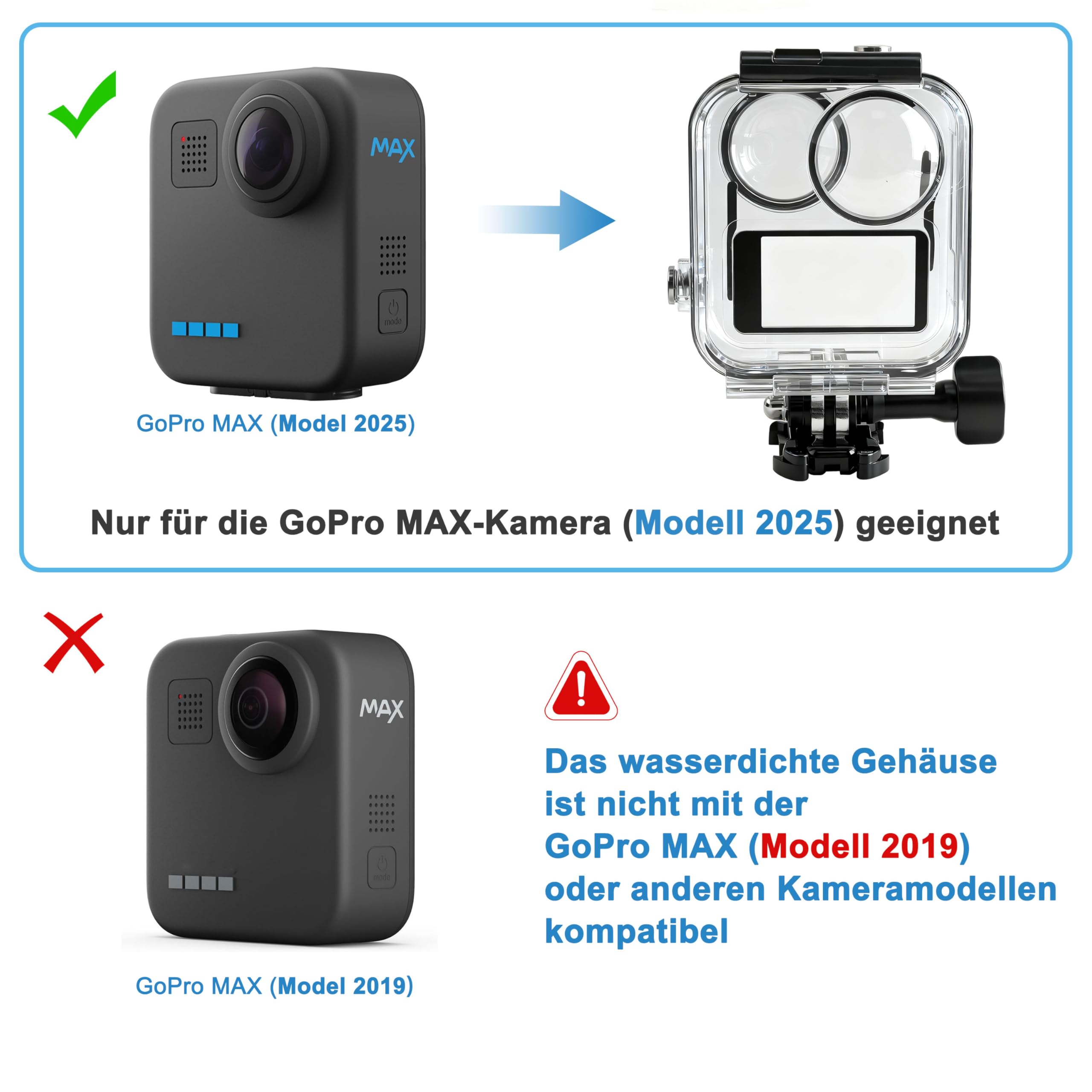 FitStill 147FT/45M wasserdichtes Tauchgehäuse für Go Pro MAX 2025, Unterwasser-Schutzhülle mit Halterung, Max 2025 Zubehör, Nicht kompatibel mit Go Pro MAX 360
