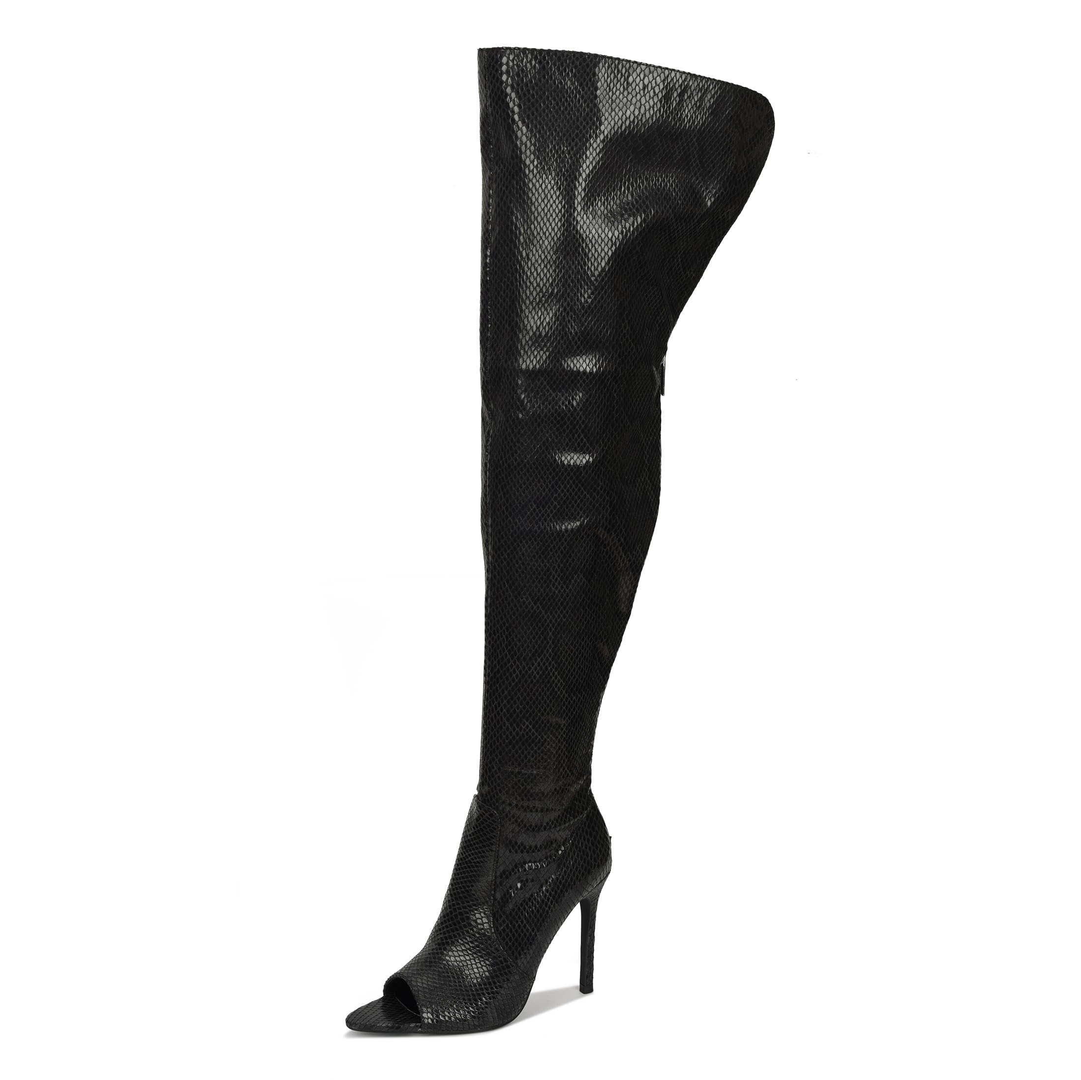 Cape Robbin Toxic Faux Snake Thigh High Over The Knee Boots, Peep Toe Stiletto Heel, Fashion Dress Boots for Women