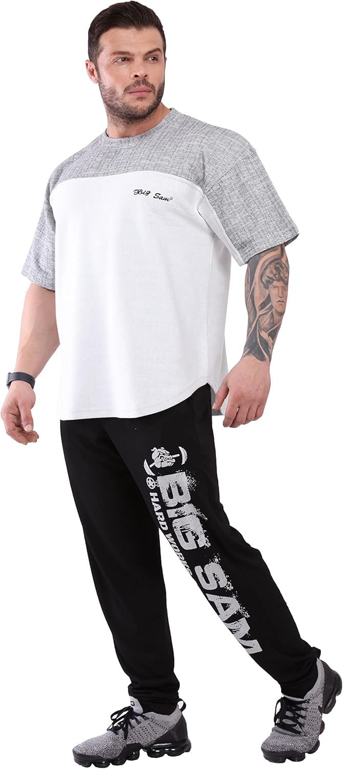 Men's Thick Fabric Cotton T-Shirt, Active Wear Gym Short Sleeve Shirt