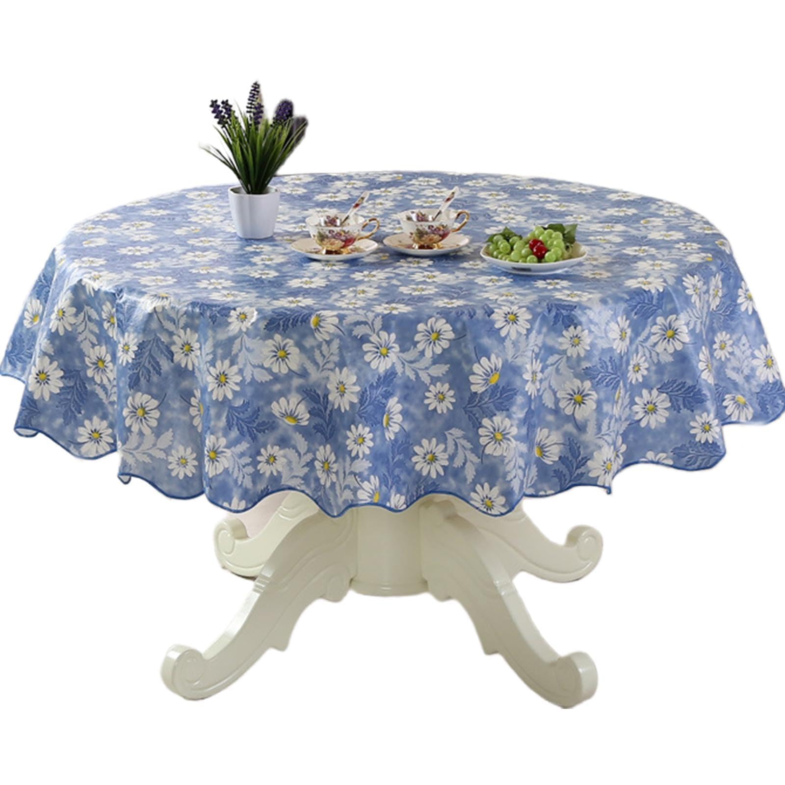 Nucelit Easy Care PVC Round Tablecloth with Colorful Floral Design Oilproof and Waterproofs Table Cloth for Various Occasion Table Covers