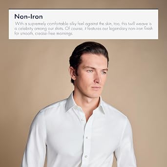 Charles Tyrwhitt Shirts for Men Twill Non-Iron Formal Dress Shirt Long Sleeve Cotton Shirt Classic Fit Classic Collar