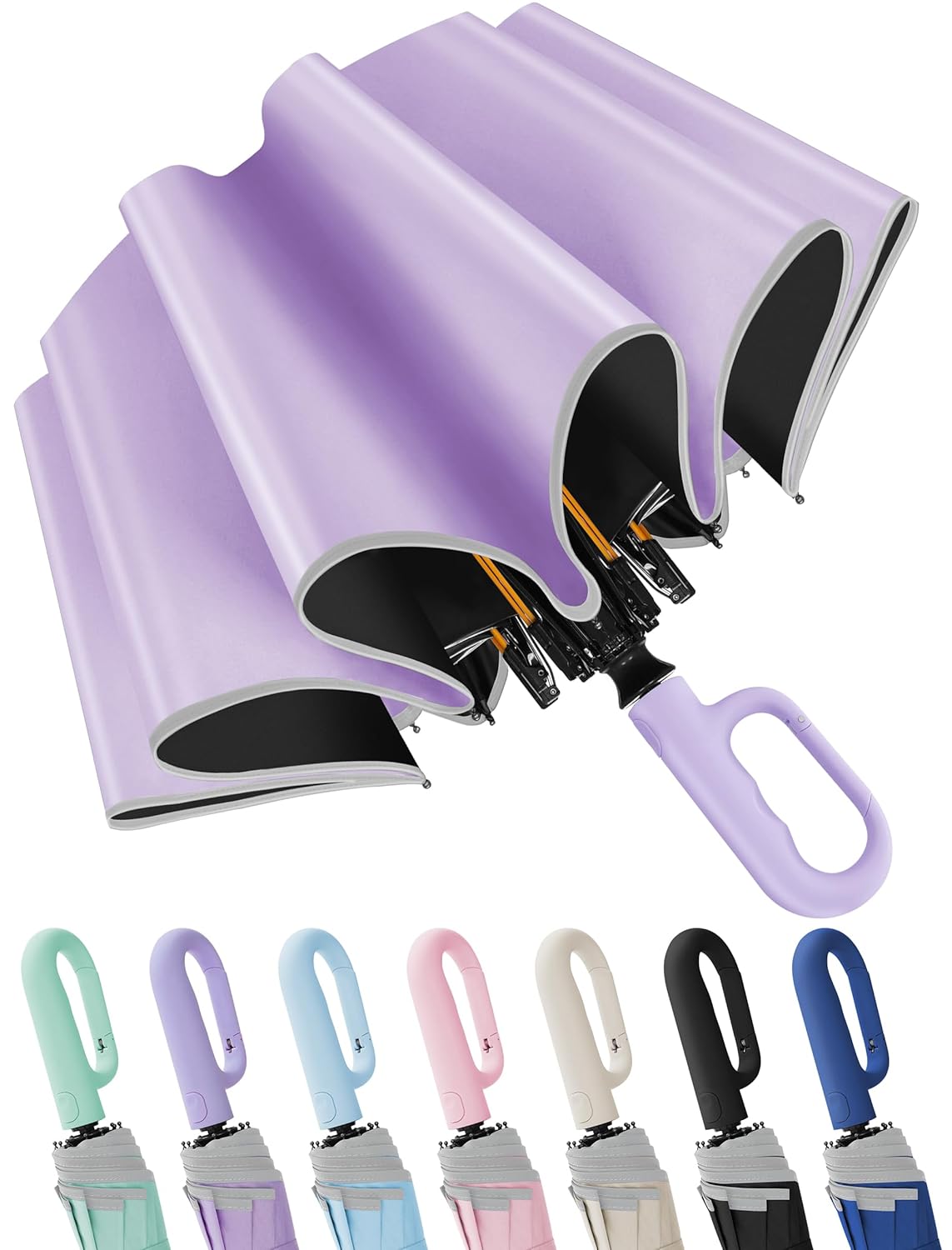 Seniny Travel Umbrella with Carabiner Handle Windproof Large Umbrellas for Rain with Dual-Rib Structure Portable Compact Umbrella with