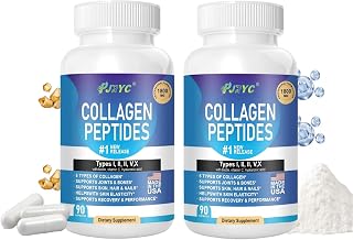 PJRYC Multi Collagen Peptides for Women & Men, 1800mg Non-GMO 180 Capsules | Collagen Supplement with Hyaluronic Acid & Vitamin C - Types I, II, III, V, X Collagen Tablets for Better Skin, Hair & Nails
