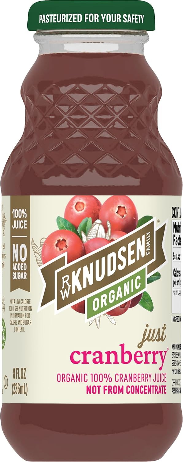 R.W. Knudsen Organic Just Cranberry Juice - 100% Pure, No Added Sugar, Not from Concentrate, 8 fl oz (12 Pack)