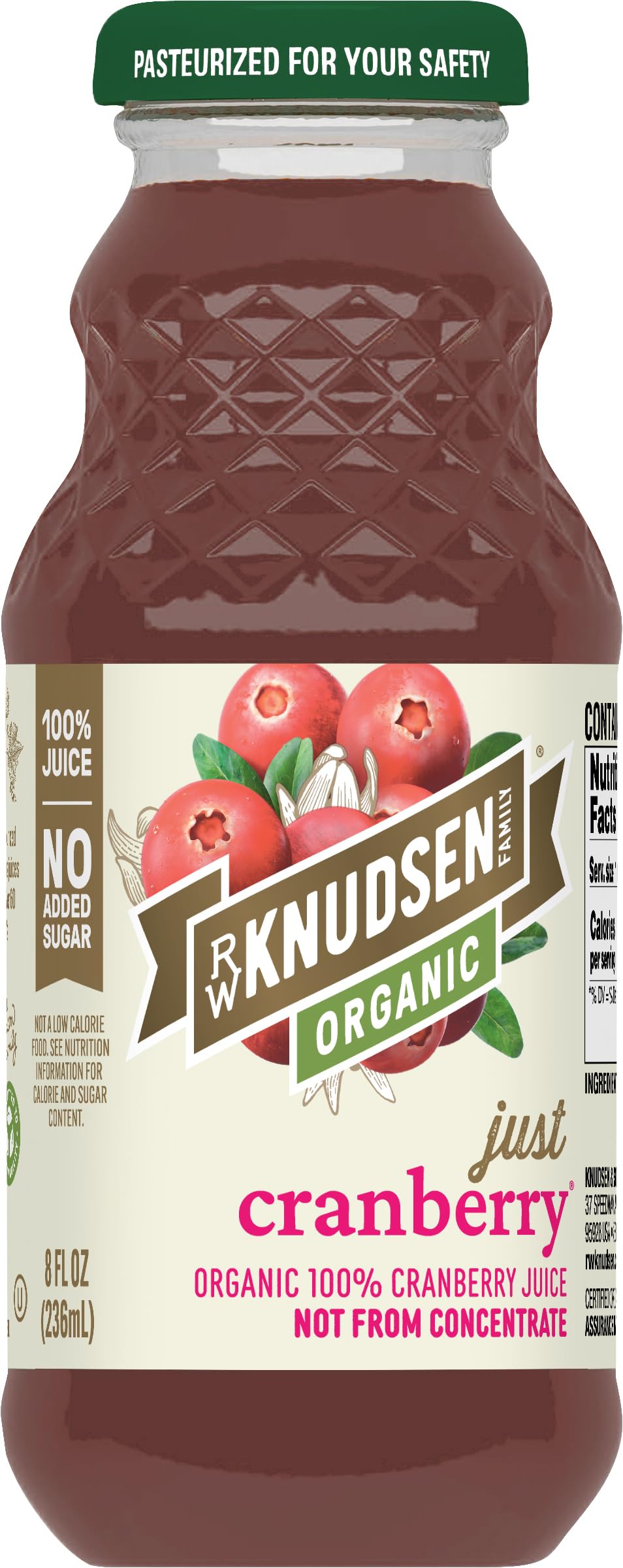 R.W. Knudsen Organic Just Cranberry Juice, 8 fl oz (12 Pack)