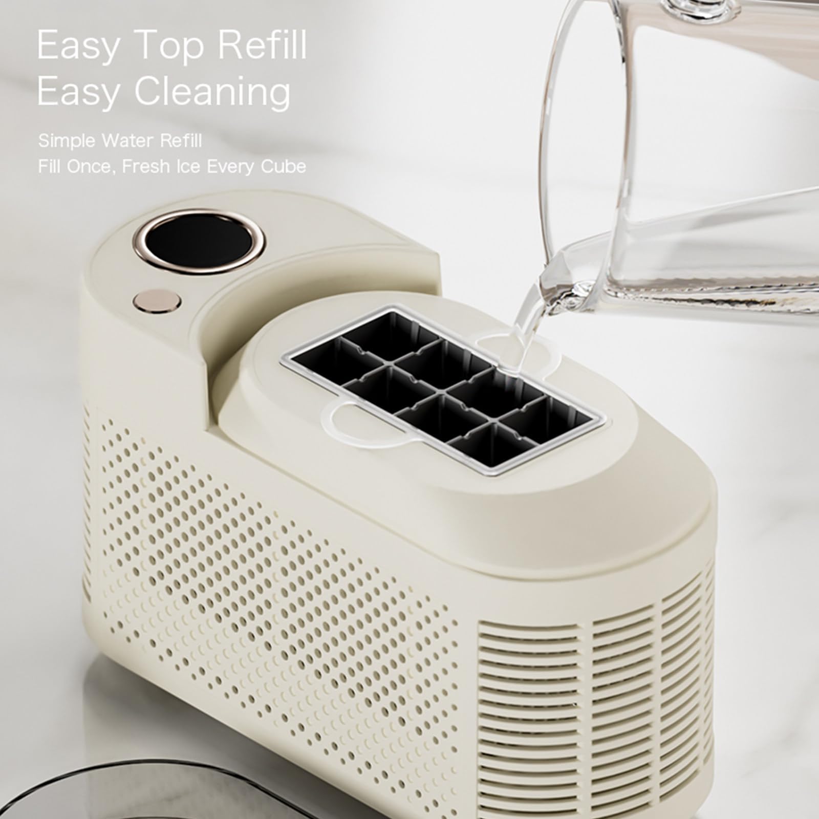 Mini Ice Maker Machine For Home Use Makes Cubes In 10 Minutes, Dual Ice-Making Modes, Electric Ice Dispenser For Home Kitchen Office Bar Party, Including Car Power Cord,Creamwhite on Fridge.com - View 5