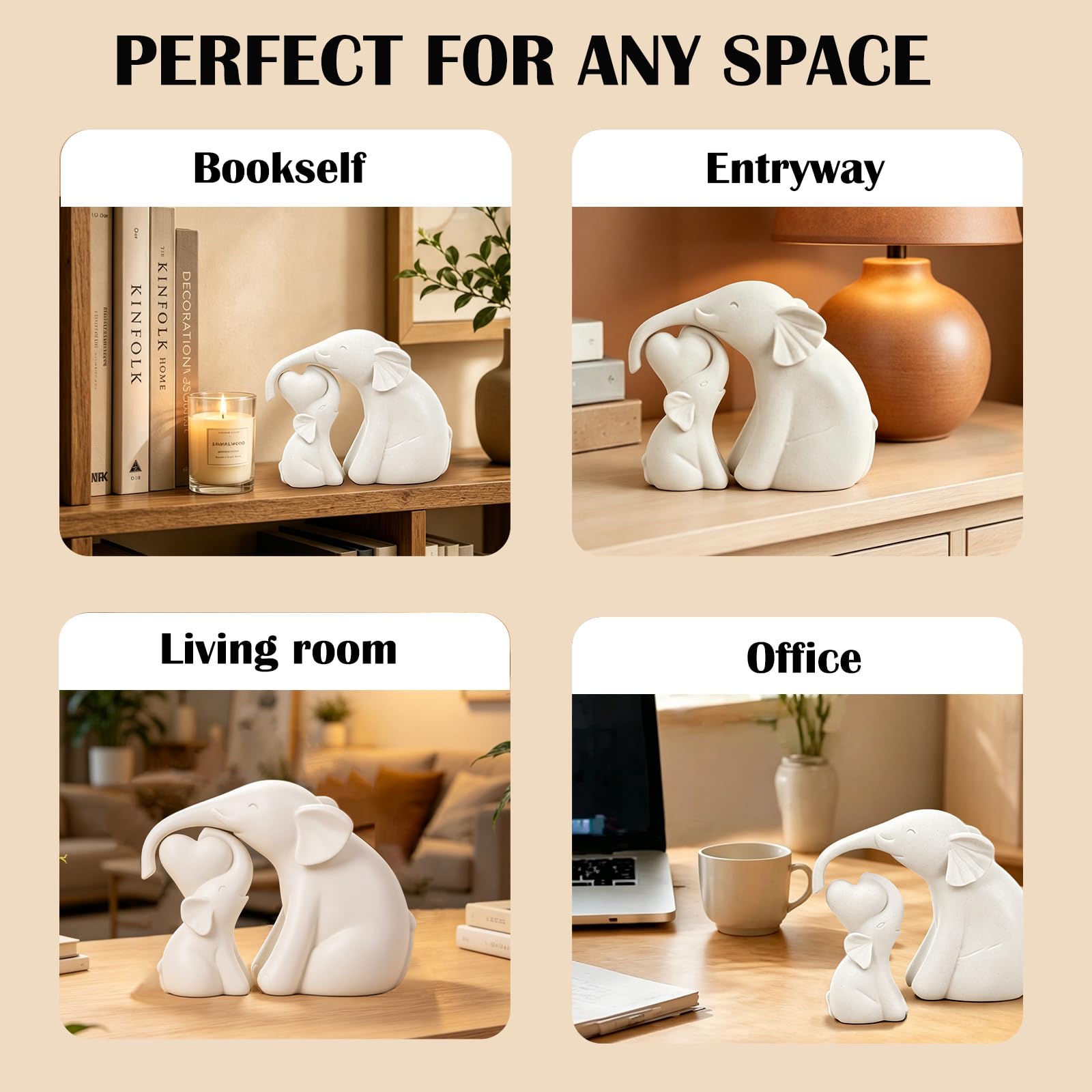 Set di 2 Elefantini in Ceramica Bianco - Decorazione per Casa e Ufficio, Idea Regalo Compleanno/Festa della Mamma, Statua Animale Moderna