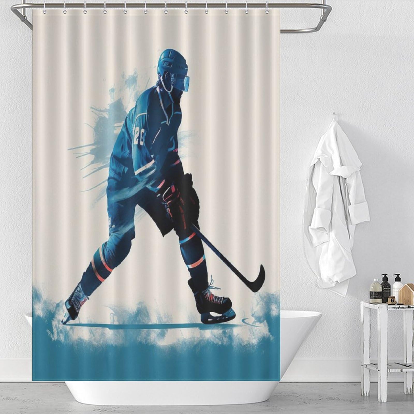 Rideau de douche hockey sur glace lavable et imperméable en tissu anti-moisissure