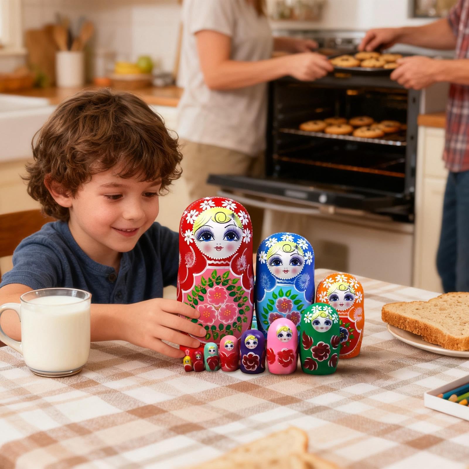 Bambole impilabili in legno dei cartoni animati 10 pezzi - Giocattolo per nidificazione dipinto a mano | Educativo formato gioco di smistamento decorazione camera dei bambini abilità motorie