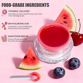 Lip balm butter BS-MALL Watermelon- Luxurious hydrating overnight lip mask Care & chapstick for Dry Chapped Lips, Lip Repair Treatment with Glossy Finish,20g