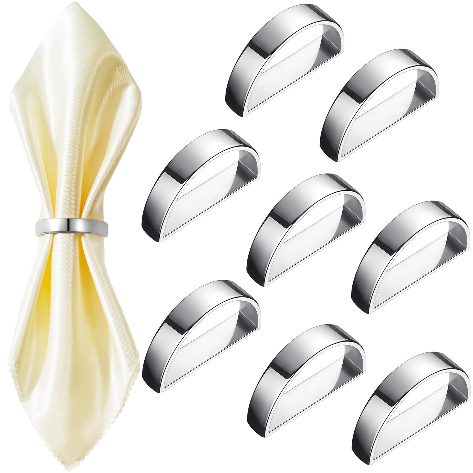 Chengu 20 Pcs Silver Napkin Rings Stainless Steel, Bright Silver Semicircle