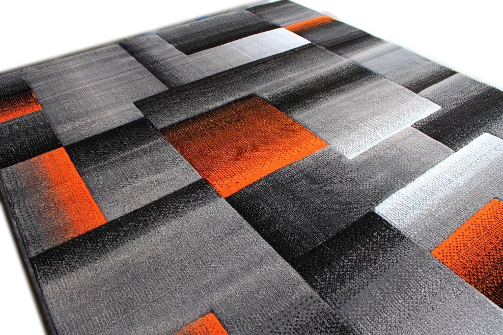 Masada Rugs, Modern Contemporary Area Rug, Orange Grey Black (5 Feet X 7 Feet)
