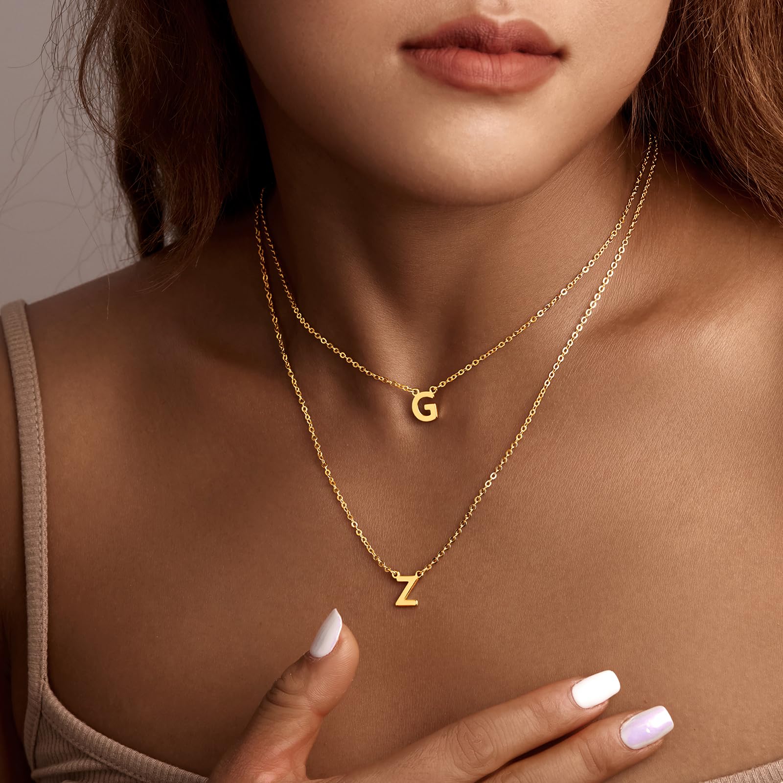 Mehrschichtige Initialen-Halsketten für Frauen, 14-Karat-Gold-Buchstabenanhänger, mehrschichtige Halskette 26 Großbuchstaben AZ für Frauen und Mädchen, Schmuck