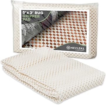 Nevlers 3 ft x 5 ft Non Skid Rug Pad | White PVC Foam Non Slip Rug Pads