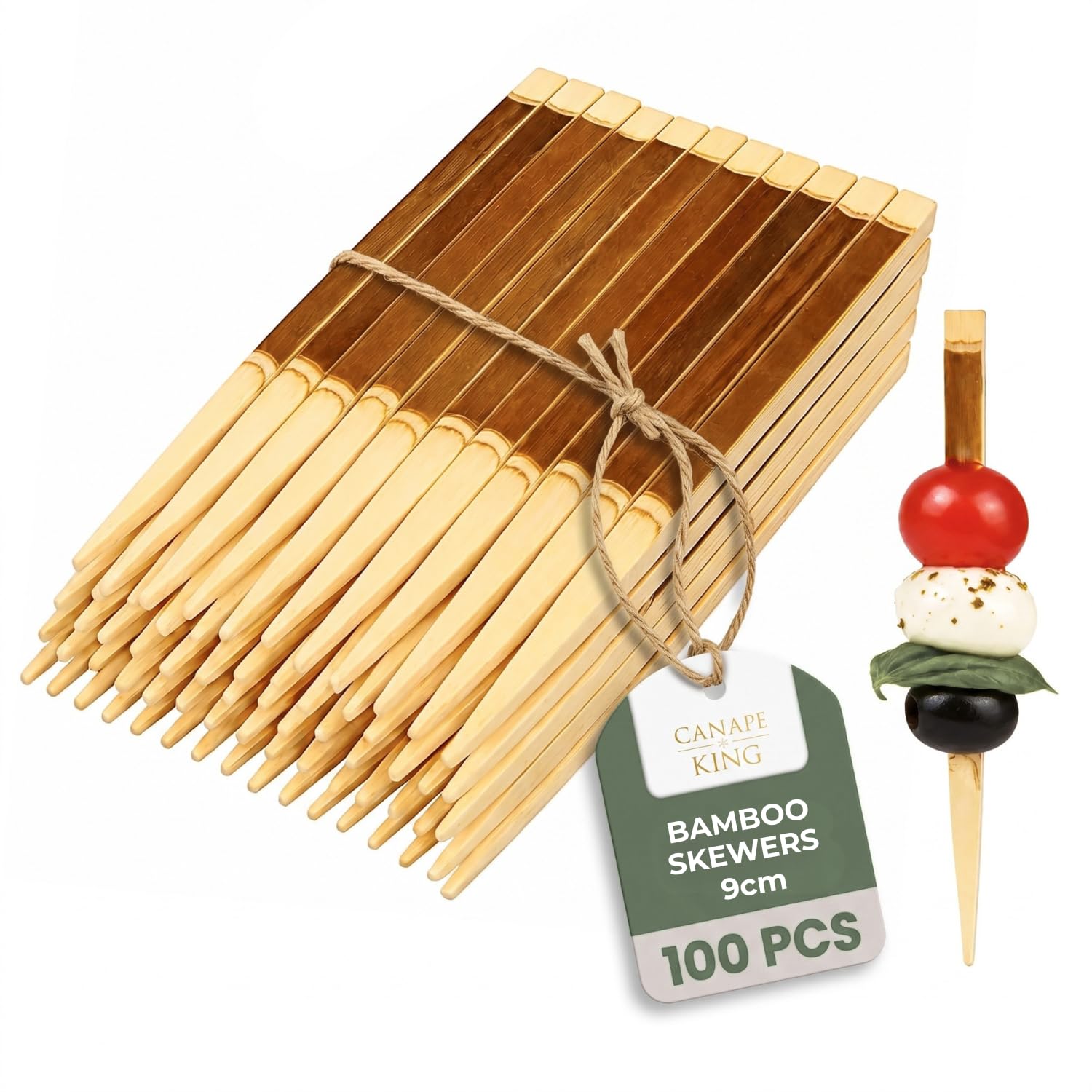 CANAPE KING Kuromoji Bamboo Skewers - 100x Disposable Black Willow Fruit Sticks Reusable Drink Stirrers Wooden Cocktail Stick (9cm) - for Parties Dinner Catering