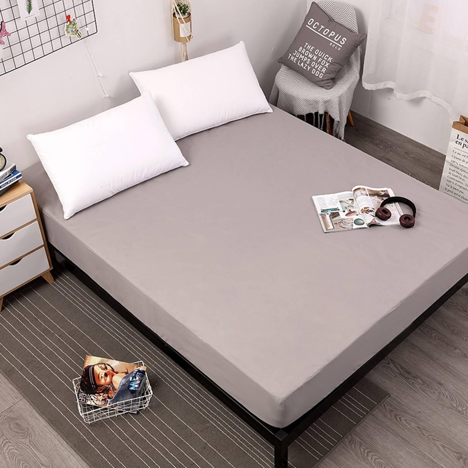 Lenzuola Con Angoli 183 x 213 + 45cm - Lenzuola Con Angoli in Cotone poliestere Tinta unita Morbido e traspirante - Senza pieghe - Facile da curare, Grigio
