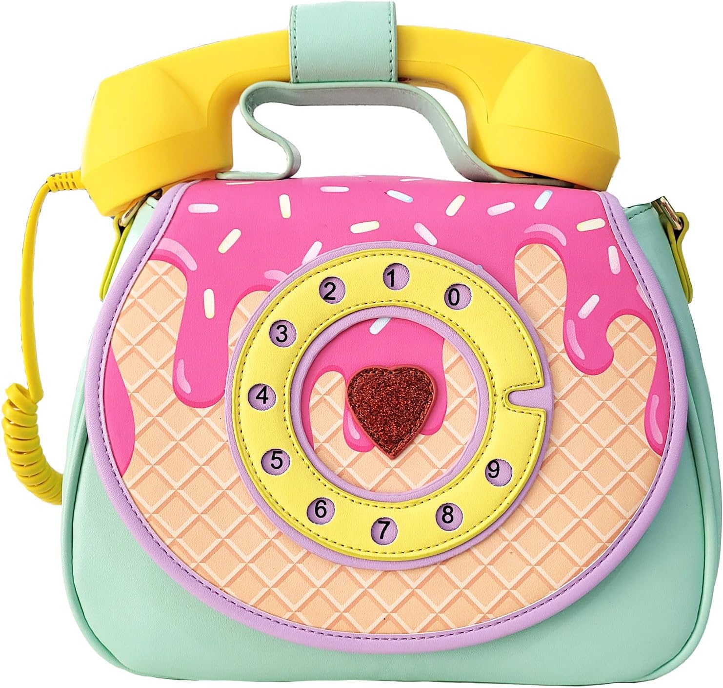 Bewaltz Novelty Handbag, Fun Shape Tween Style - Crossbody (Ring Ring Phone Convertible Handbag - Ice Cream Dream)